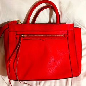 REBECCA MINKOFF Solid Leather Red Tote Bag with adjustable Crossbody strap